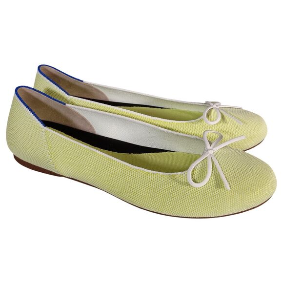 Rothy's Chartreuse Women 11.5 Ballet Flats Lime Green Bow Round Toe Knit - Picture 2 of 8